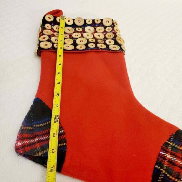 Buttons/Plaid Christmas Stocking - Picture 8 of 9